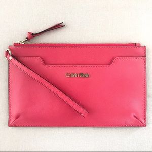 Calvin Klein crimson leather wristlet